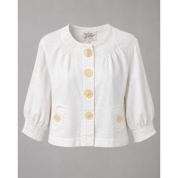 Live a Little Jackets & Blazers - LAL‎ Live a Little White 100% Linen Jacket XL Cropped 3/4 Sleeve Coastal 0740
